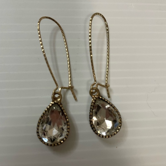 Gold Tone Parisian Tear Drop Earrings - Picture 2 of 2